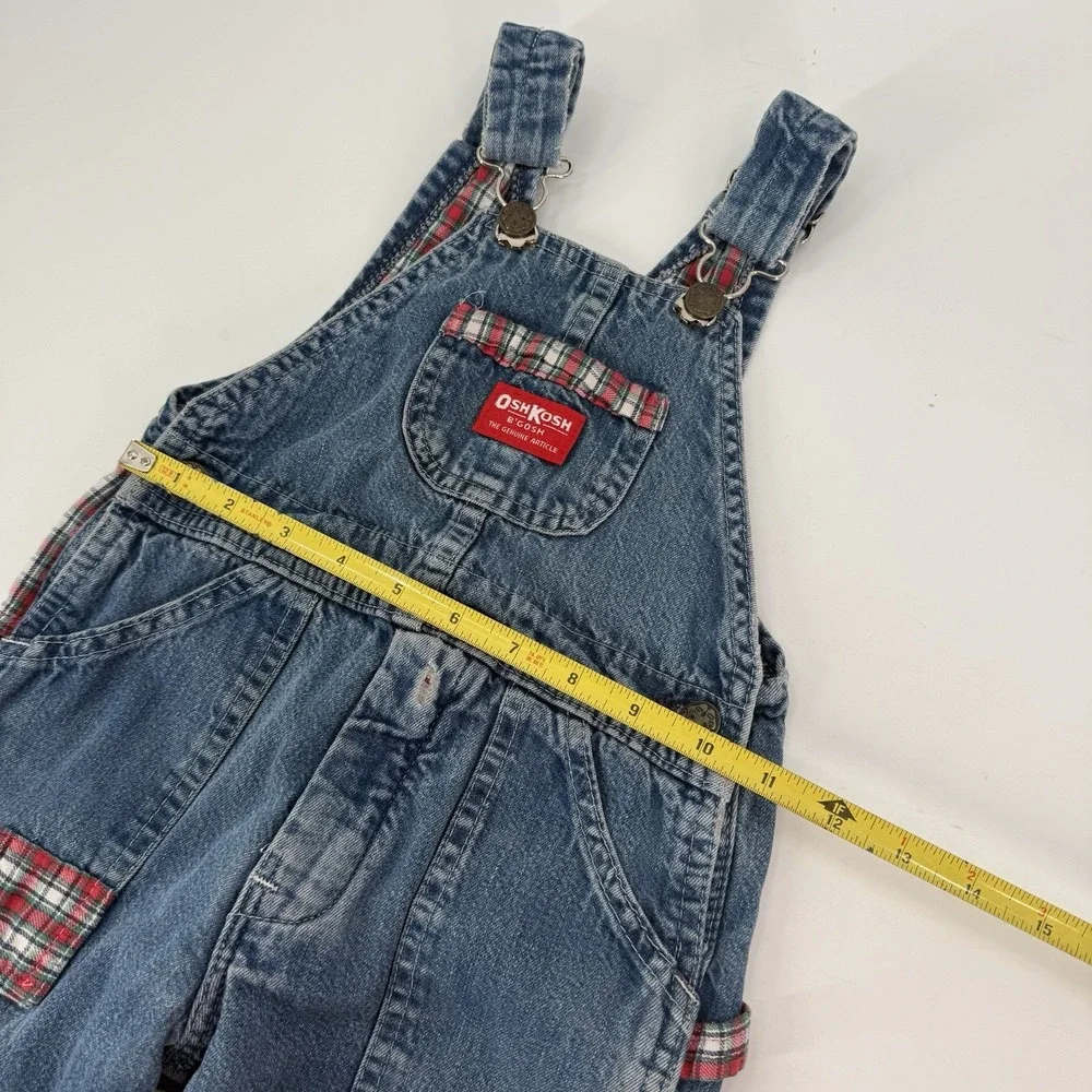Oshkosh B'gosh Vintage Blue Denim Flannel Lined Patchwork Overalls Size 4T